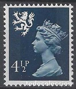 Sellos: REGIONALES DEFINITOS DE ESCOCIA 1974 - ISABEL II, 4&frac12;P AZUL OSCURO, 2 BANDAS DE F&Oacute;SFORO - MNH**