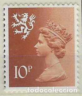 Sellos: REGIONALES DEFINITOS DE ESCOCIA 1980 - ISABEL II, 10P MARR&Oacute;N ANARANJADO, PERF. 15X14 - MNH**