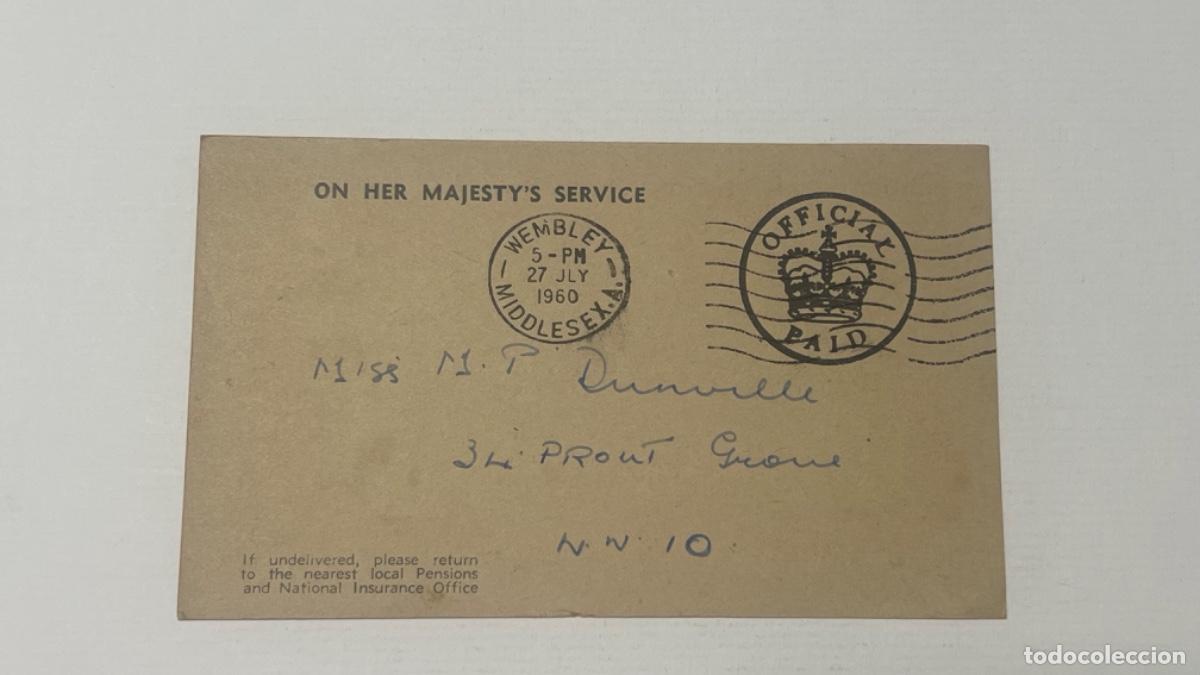 Sellos: Tarjeta sello matasello WEMBLEY MIDDLESEX 1960 al servicio de la Reina