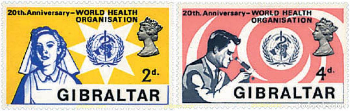 Sellos: 83315 MNH GIBRALTAR 1968 20 ANIVERSARIO DE LA ORGANIZACION MUNDIAL DE LA SALUD