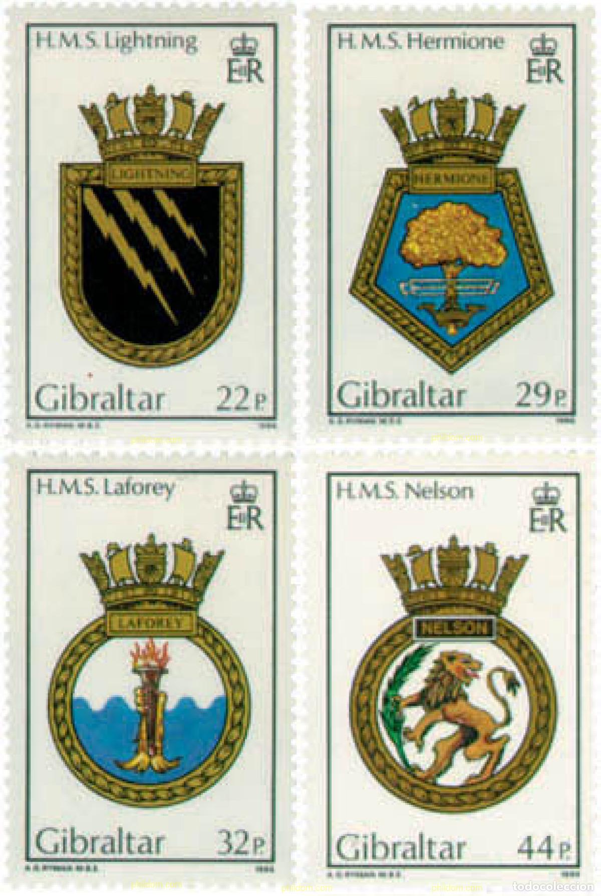 Sellos: 84255 MNH GIBRALTAR 1986 ESCUDOS DE LOS BARCOS DE LA ROYAL NAVY