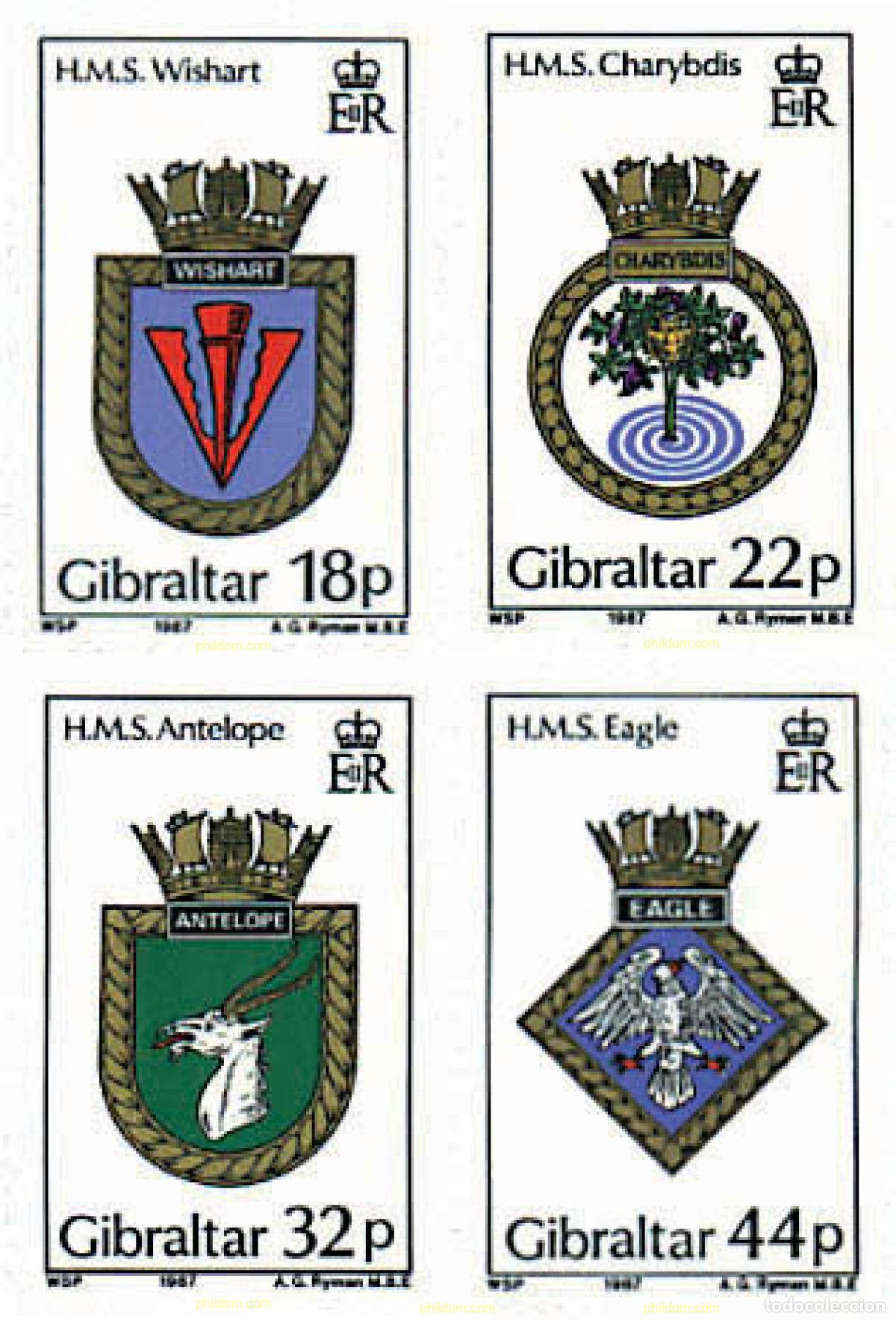 Sellos: 83433 MNH GIBRALTAR 1987 ESCUDOS DE LOS BARCOS DE LA ROYAL NAVY