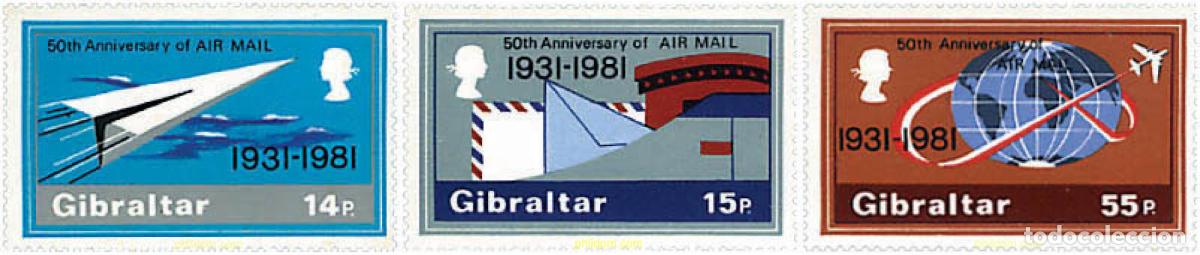 Sellos: 83416 MNH GIBRALTAR 1981 50 ANIVERSARIO DEL SERVICIO POSTAL AEREO