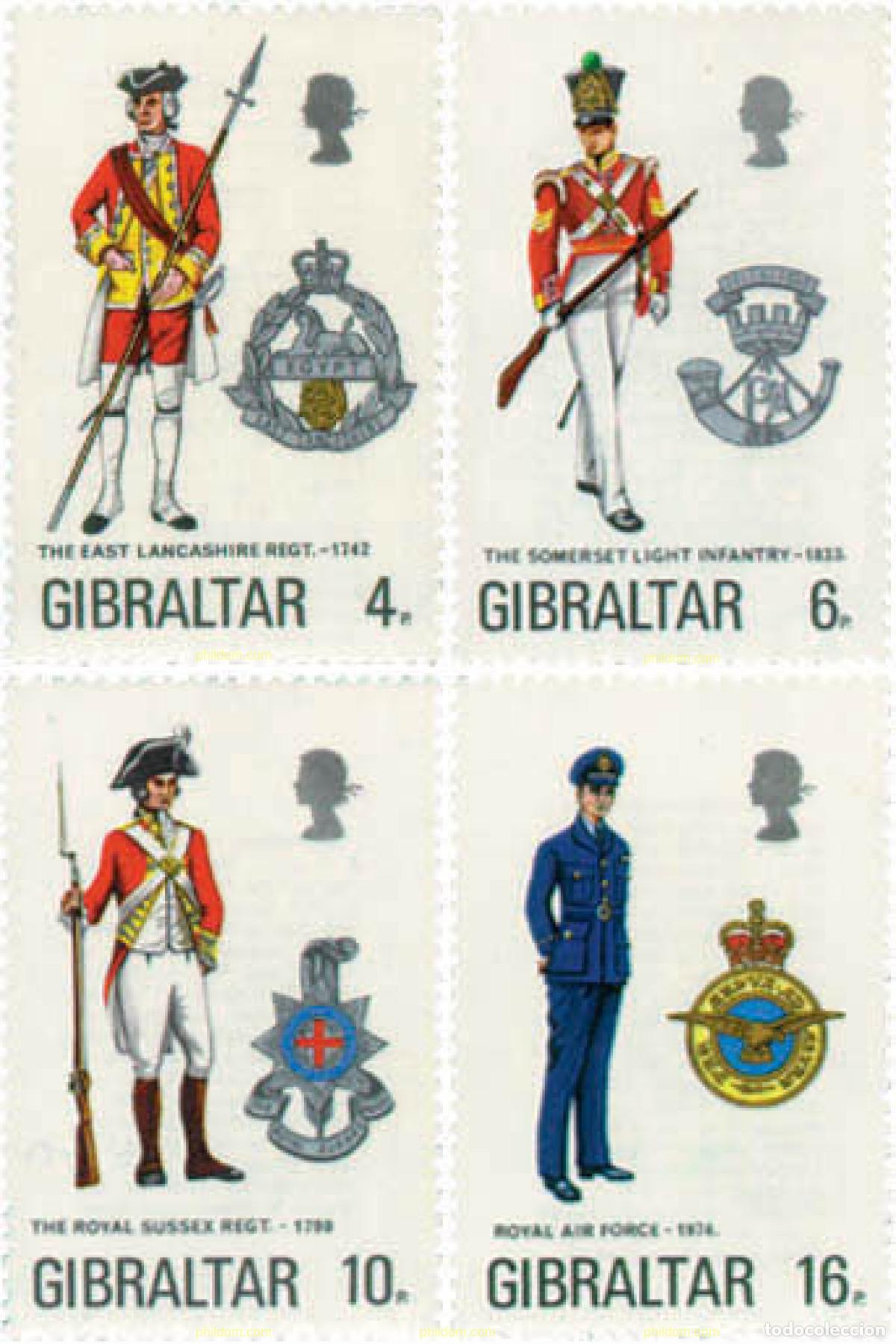 Sellos: 83380 MNH GIBRALTAR 1974 UNIFORMES MILITARES