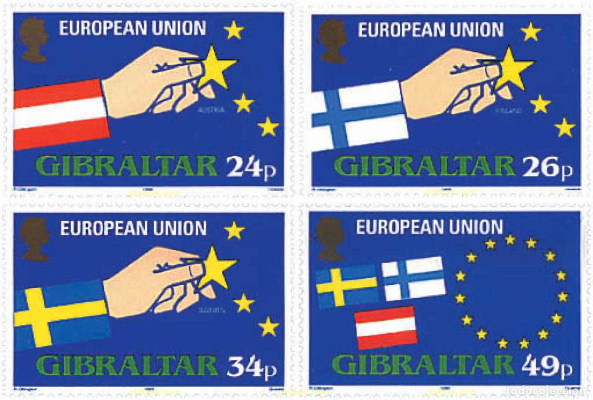 Sellos: 83470 MNH GIBRALTAR 1995 INCORPORACION DE NUEVOS PAISES A LA UNION EUROPEA