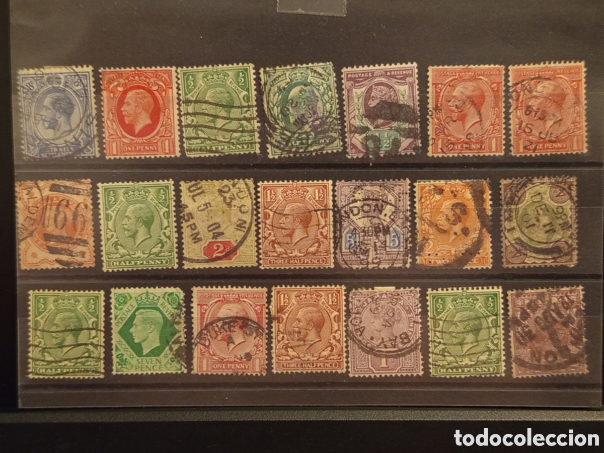 Sellos: Tarjeta con 21 Sellos de Gran Breta&ntilde;a , &Eacute;poca 1890-1940