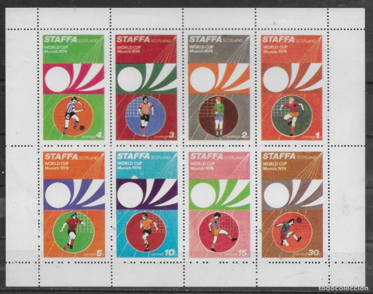 Sellos: GB LOCAL STAFFA 1974 SHEET MNH MUNICH FOOTBALL WORLD CUP MUNDIAL DE FUTBOL ALEMANIA DEPORTES SPORTS