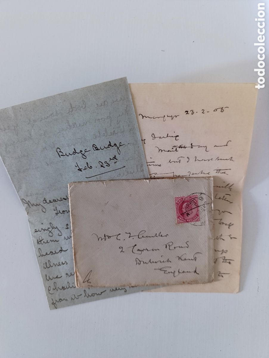 Sellos: Sobre + 2 cartas India colonias brit&aacute;nicas inglesas 1905