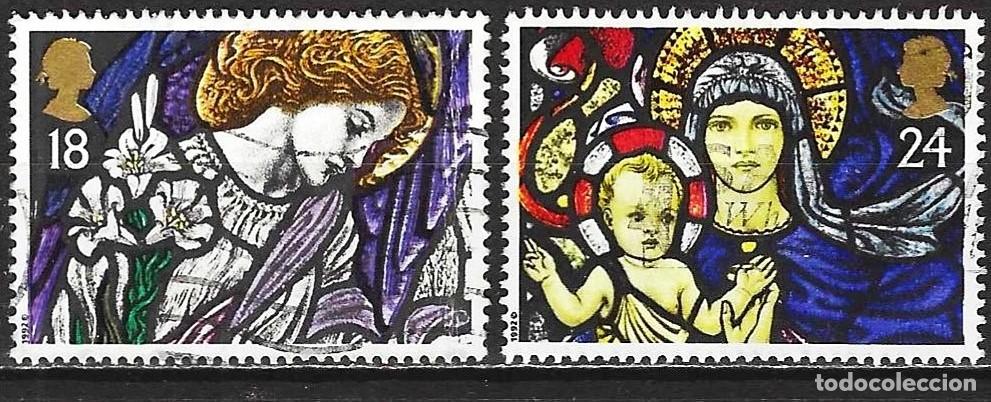 Sellos: Gran Breta&ntilde;a 1992 - Mi 1421 y 1422 - YT 1640 y 1641 - Navidad : Vidrieras
