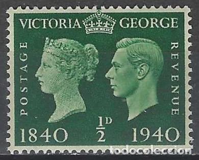 Stamps: GRAN BRETA&Ntilde;A 1940 - CENTENARIO DEL SELLO, JORGE VI Y ELIZABETH, &frac12;P VERDE - MNH**