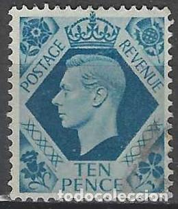 Sellos: GRAN BRETA&Ntilde;A 1937-39 - JORGE VI, 10P AZUL VERDOSO - USADO