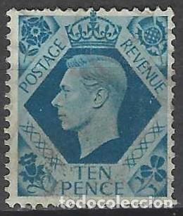 Sellos: GRAN BRETA&Ntilde;A 1937-39 - JORGE VI, 10P AZUL VERDOSO - USADO