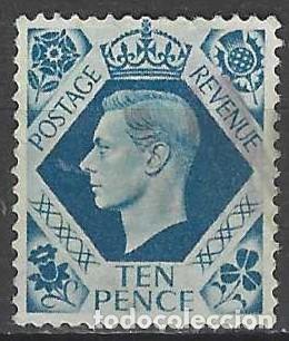 Sellos: GRAN BRETA&Ntilde;A 1937-39 - JORGE VI, 10P AZUL VERDOSO - USADO