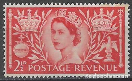Sellos: GRAN BRETA&Ntilde;A 1953 - CORONACI&Oacute;N DE LA REINA ISABEL II, ESCARLATA - MSG