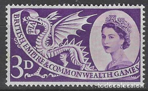 Sellos: GRAN BRETA&Ntilde;A 1958 - JUEGOS DEPORTIVOS DE LA COMMONWEALTH, 3P VIOLETA - MH*