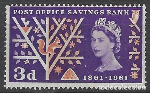 Sellos: GRAN BRETA&Ntilde;A 1961 - CENTENARIO DE LA CAJA POSTAL DE AHORRO, 3P VIOLETA/SALM&Oacute;N - MNH**