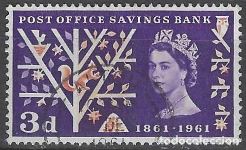 Sellos: GRAN BRETA&Ntilde;A 1961 - CENTENARIO DE LA CAJA POSTAL DE AHORRO, 3P VIOLETA/SALM&Oacute;N - USADO