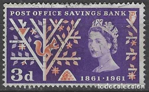 Sellos: GRAN BRETA&Ntilde;A 1961 - CENTENARIO DE LA CAJA POSTAL DE AHORRO, 3P VIOLETA/SALM&Oacute;N - USADO