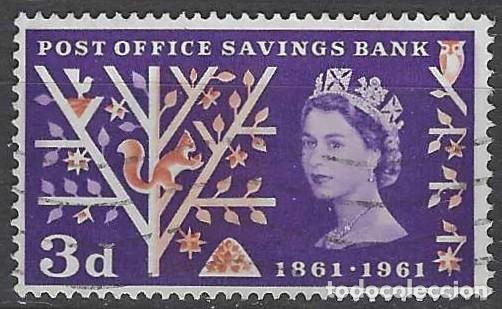 Sellos: GRAN BRETA&Ntilde;A 1961 - CENTENARIO DE LA CAJA POSTAL DE AHORRO, 3P VIOLETA/SALM&Oacute;N - USADO