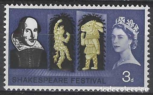 Sellos: GRAN BRETA&Ntilde;A 1964 - 4&ordm; CENT. DEL NACIMIENTO DE W. SHAKESPEARE, 3P - MNH**
