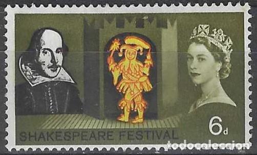 Sellos: GRAN BRETA&Ntilde;A 1964 - 4&ordm; CENT. DEL NACIMIENTO DE W. SHAKESPEARE, 6P - MH*