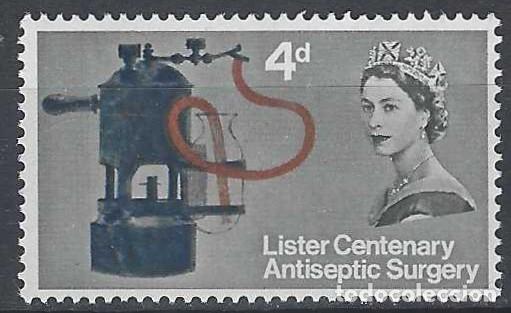 Sellos: GRAN BRETA&Ntilde;A 1965 - CENTENARIO DE LA CIRUG&Iacute;A ANTIS&Eacute;PTICA, SPRAY CARB&Ntilde;OLICO DE LISTER - MNH**