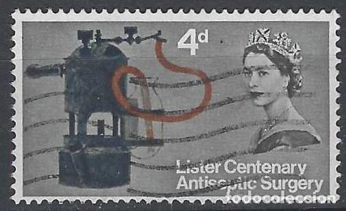 Sellos: GRAN BRETA&Ntilde;A 1965 - CENTENARIO DE LA CIRUG&Iacute;A ANTIS&Eacute;PTICA, SPRAY CARB&Ntilde;OLICO DE LISTER - USADO