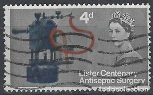 Briefmarken: GRAN BRETA&Ntilde;A 1965 - CENTENARIO DE LA CIRUG&Iacute;A ANTIS&Eacute;PTICA, SPRAY CARB&Ntilde;OLICO DE LISTER - USADO