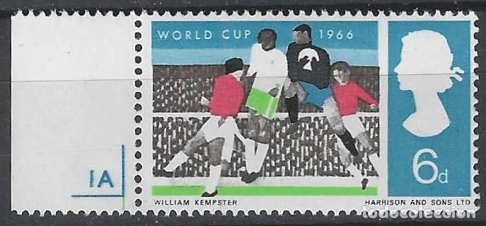 Sellos: GRAN BRETA&Ntilde;A 1966 - F&Uacute;TBOL, CAMPEONATO MUNDIAL EN INGLATERRA, 6P - MNH**