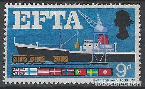 Sellos: GRAN BRETA&Ntilde;A 1967 - ASOCIACI&Oacute;N EUROPEA DE LIBRE COMERCIO, BARCO CARGUERO - MSG