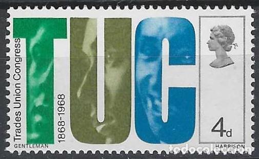Sellos: GRAN BRETA&Ntilde;A 1968 - ANIVERSARIOS, CENTENARIO DE LA UNI&Oacute;N INTERNACIONAL DE TRABAJORES - MNH**