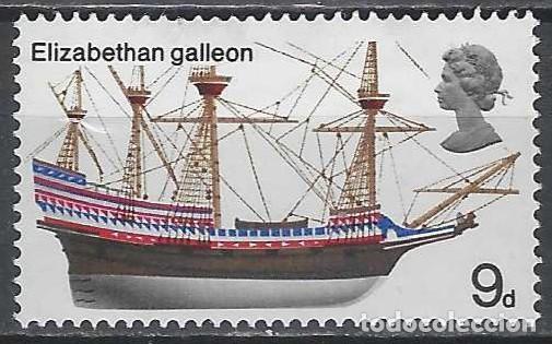 Sellos: GRAN BRETA&Ntilde;A 1969 - HISTORIA DE LA MARINA BRIT&Aacute;NICA, ELIZABETHAN GALLEON - MH*