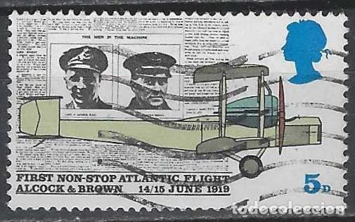 Sellos: GRAN BRETA&Ntilde;A 1969 - ANIVERSARIOS, 50 A&Ntilde;OS DEL PRIMER VUELO TRASATL&Aacute;NTICO - USADO