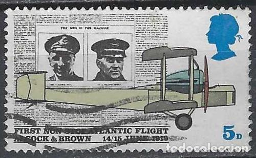 Sellos: GRAN BRETA&Ntilde;A 1969 - ANIVERSARIOS, 50 A&Ntilde;OS DEL PRIMER VUELO TRASATL&Aacute;NTICO - USADO
