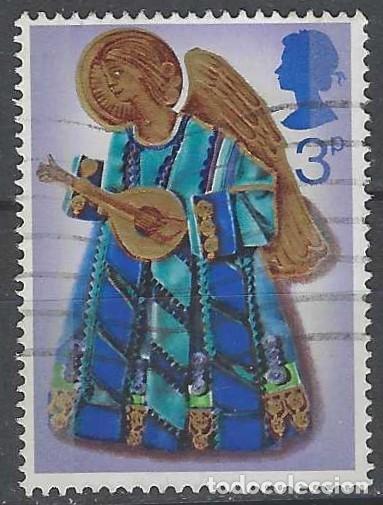 Sellos: GRAN BRETA&Ntilde;A 1972 - NAVIDAD, &Aacute;NGEL CON LA&Uacute;D - USADO
