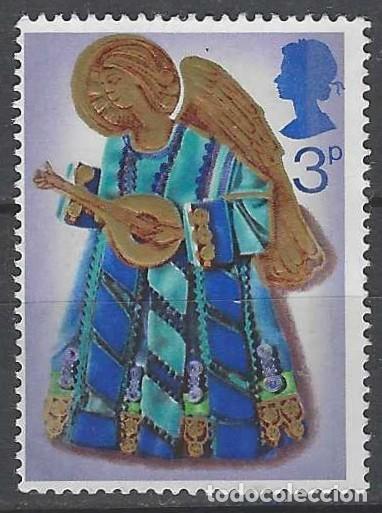 Sellos: GRAN BRETA&Ntilde;A 1972 - NAVIDAD, &Aacute;NGEL CON LA&Uacute;D - MSG