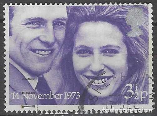 Sellos: GRAN BRETA&Ntilde;A 1973 - BODA DE LA PRINCESA ANA CON EL CAPIT&Aacute;N MARK PHILIPS, 3P - USADO