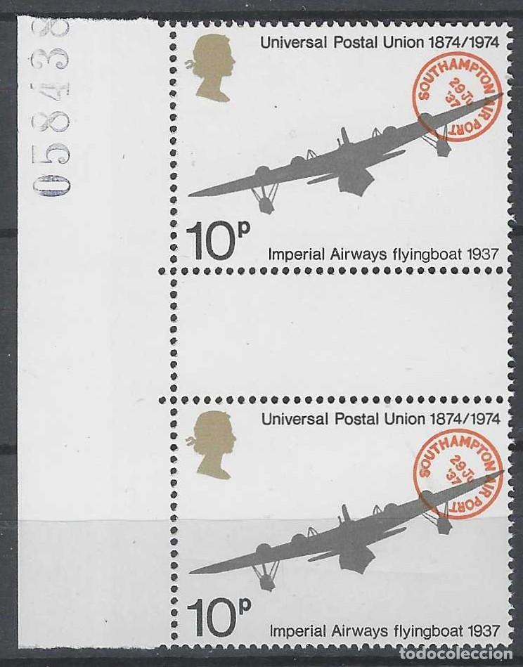 Sellos: GRAN BRETA&Ntilde;A 1974 - CENTENARIO DE LA UNI&Oacute;N POSTAL, U.P.U., CORREO A&Eacute;REO 1937 - GUTTER PAIRS - MNH**S