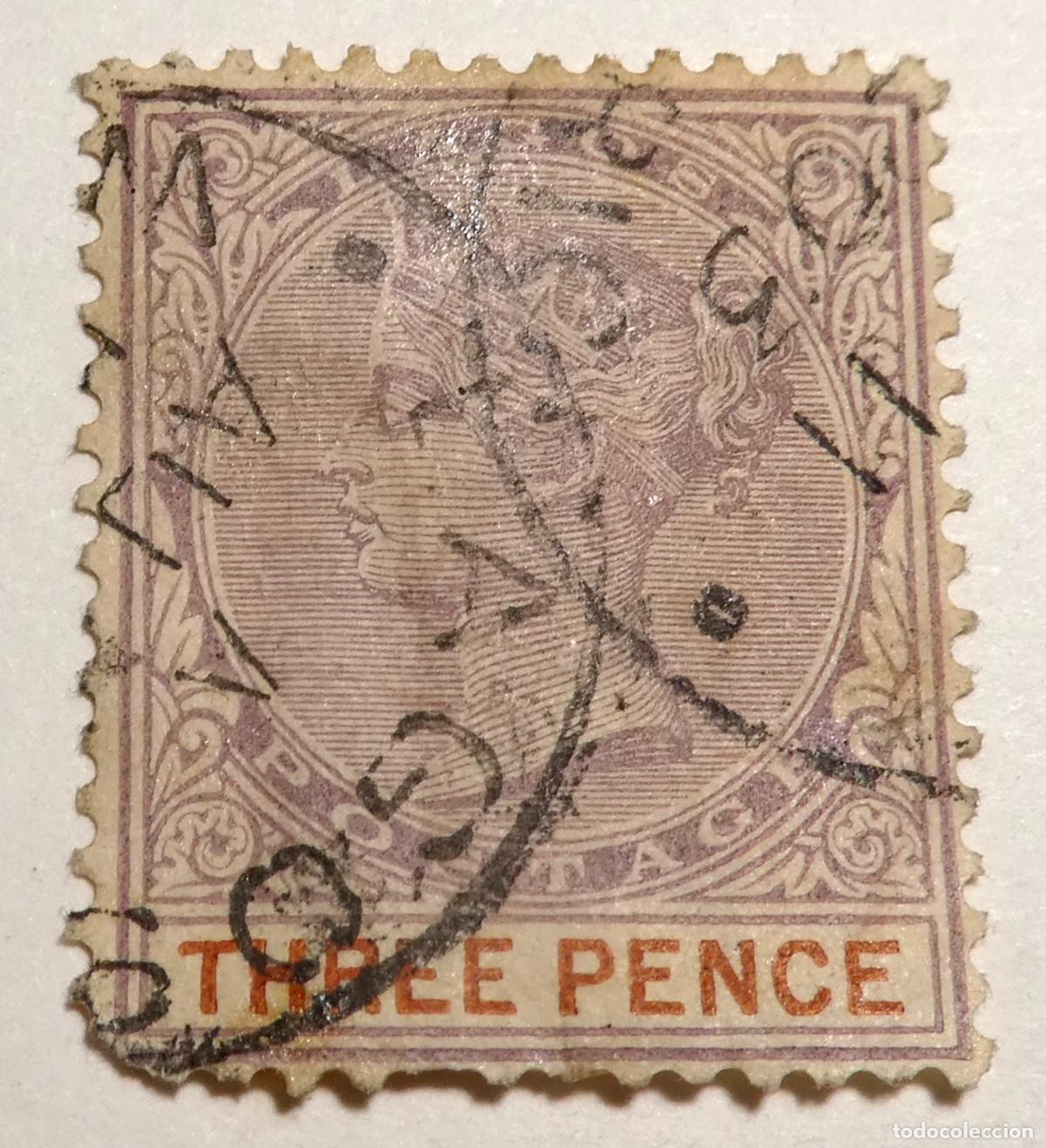 Sellos: Sello postal de 3 peniques Gran Breta&ntilde;a Reina Victoria