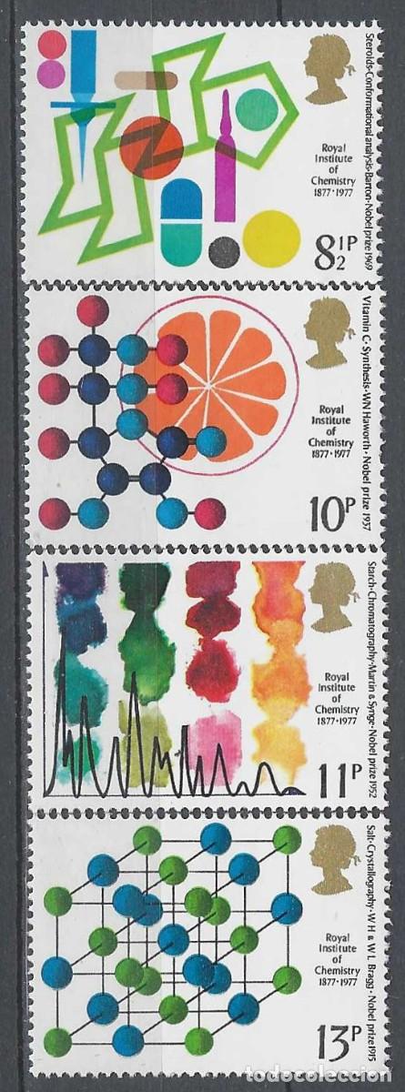 Sellos: GRAN BRETA&Ntilde;A 1977 - PREMIOS NOBEL BRIT&Aacute;NICOS DE QU&Iacute;MICA, S.COMPLETA - MNH**