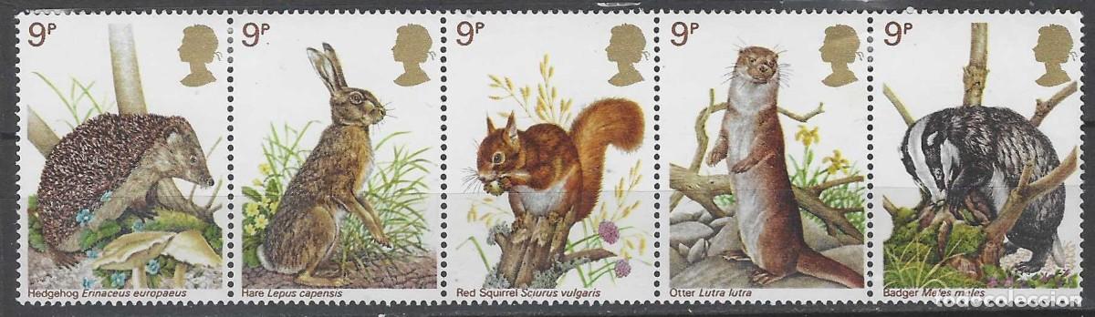 Sellos: GRAN BRETA&Ntilde;A 1977 - FAUNA DE GRAN BRETA&Ntilde;A, EN TIRA DE 5 - MNH**