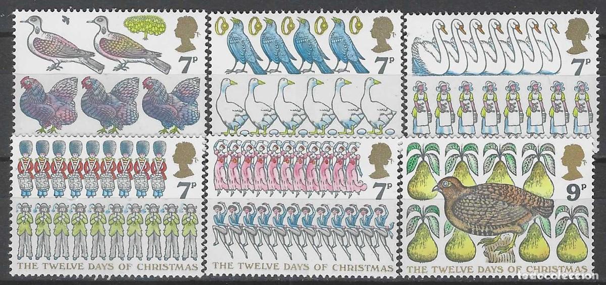 Sellos: GRAN BRETA&Ntilde;A 1977 - NAVIDAD, CANTO POPULAR, LOS 12 D&Iacute;AS DE NAVIDAD, S.COMPLETA - MNH**