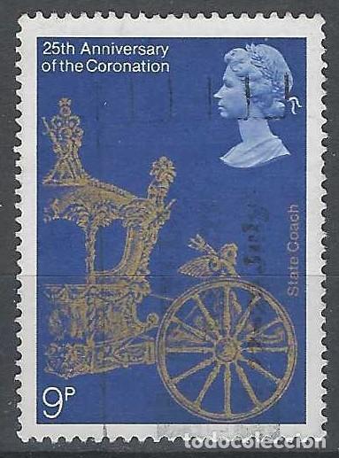 Sellos: GRAN BRETA&Ntilde;A 1978 - 25&ordm; ANIV. DE LA CORONACI&Oacute;N DE ISABEL II, CARROZA DORADA - USADO