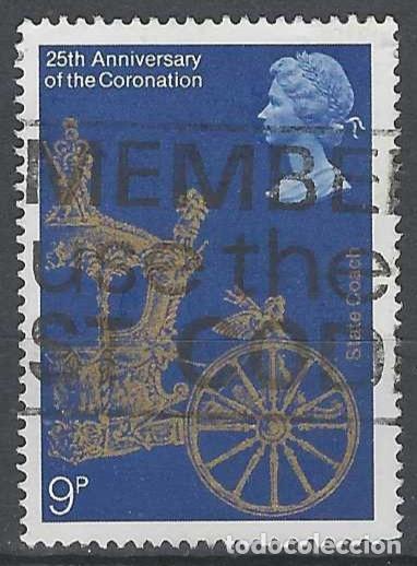 Sellos: GRAN BRETA&Ntilde;A 1978 - 25&ordm; ANIV. DE LA CORONACI&Oacute;N DE ISABEL II, CARROZA DORADA - USADO