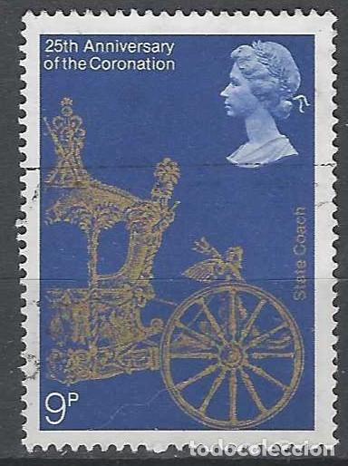 Sellos: GRAN BRETA&Ntilde;A 1978 - 25&ordm; ANIV. DE LA CORONACI&Oacute;N DE ISABEL II, CARROZA DORADA - USADO