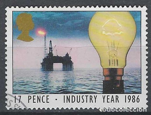 Sellos: GRAN BRETA&Ntilde;A 1986 - A&Ntilde;O INTERNACIONAL DE LA INDUSTRIA, EXTRACCI&Oacute;N DE PETR&Oacute;LEO Y BOMBILLA - USADO