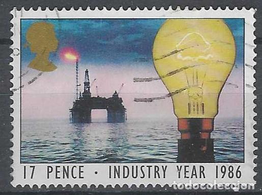 Sellos: GRAN BRETA&Ntilde;A 1986 - A&Ntilde;O INTERNACIONAL DE LA INDUSTRIA, EXTRACCI&Oacute;N DE PETR&Oacute;LEO Y BOMBILLA - USADO