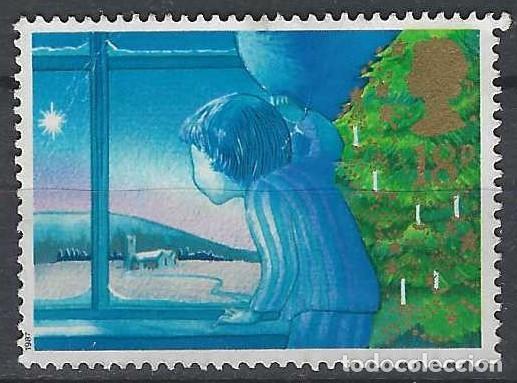 Sellos: GRAN BRETA&Ntilde;A 1987 - NAVIDAD, ESPERANDO A SANTA CLAUS - USADO