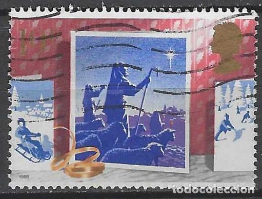 Sellos: GRAN BRETA&Ntilde;A 1988 - NAVIDAD, PASTORES Y ESTRELLA - USADO