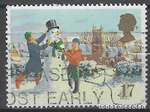 Sellos: GRAN BRETA&Ntilde;A 1990 - NAVIDAD, MU&Ntilde;ECO DE NIEVE - USADO